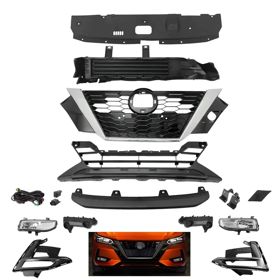 For Nissan Sentra 2020-2022 Grilles Radiator Shutter Brackets Fog Lights Bezels - Image 3 of 4