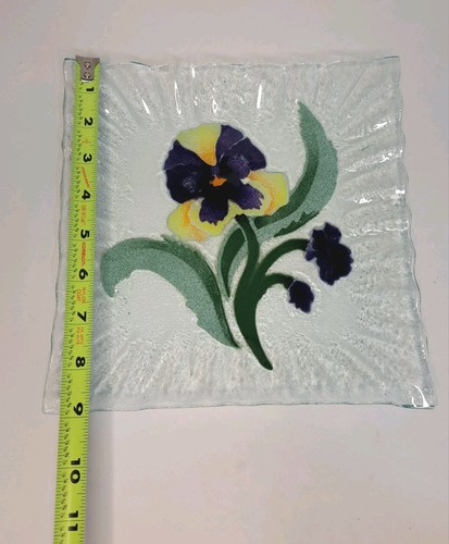 Fused Art Glass Pansy Square Plate 8.75" Ruffled Edge - Picture 6 of 7