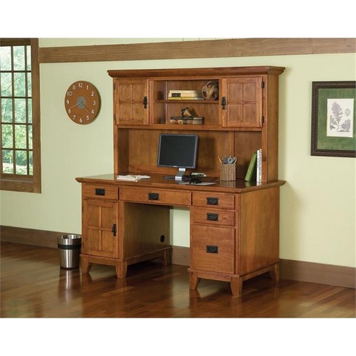 Homestyles Arts & Crafts Wood Pedestal Desk with Hutch in Brown - Picture 2 of 24
