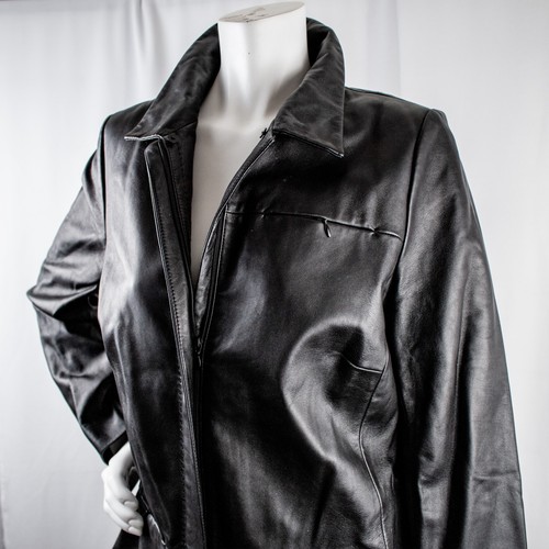 Dana Buchman neue schwarze solide Softshell Damen Leder Reißverschluss Jacke Größe 16 - Bild 10 von 17