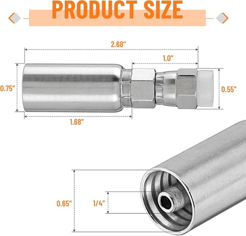 12 Pack 1/4" Hydraulic Hose End Fittings: 1/4" I.D. Hose x 1/4" JIC 37 ° Female - Picture 3 of 16