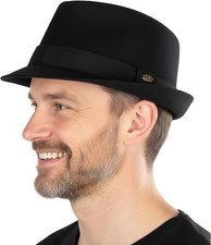 Men  s Fedora Hat   Vintage Wool Blend Short Brim Dress Hats, 7 1/4-7 5/8 Black