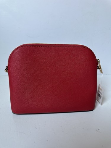 NWT $328 Michael Kors Jet Set Travel Medium Dome Crossbody Leather Bright Red - Picture 4 of 7