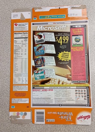 1997 Microsoft Promotion Frosted Mini Bite Sized Wheats Cereal Empty Box - Picture 2 of 9