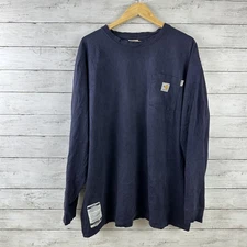 Carhartt FR T Shirt Mens 2XL Long Sleeve Workwear Pocket Blue