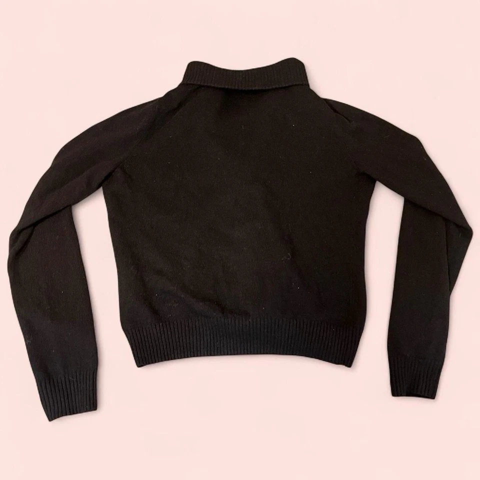 Cárdigan Suéter Tory Burch Lana Cachemira Negro Volantes Ligero Botón XS Foto 3 de 4