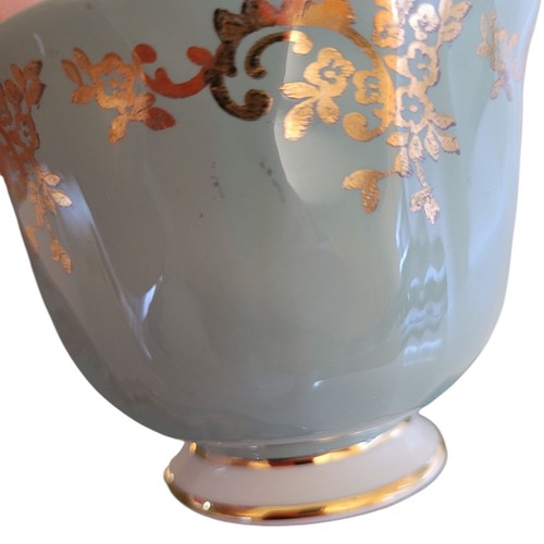 Aynsley Bone China Teacup & Saucer Violets Turquoise Blue Gold Gilt England - Picture 6 of 12