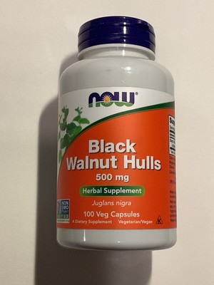 Now Foods Black Walnut Hulls 500 mg - 100 Veg Capsules - Exp . 9/2028