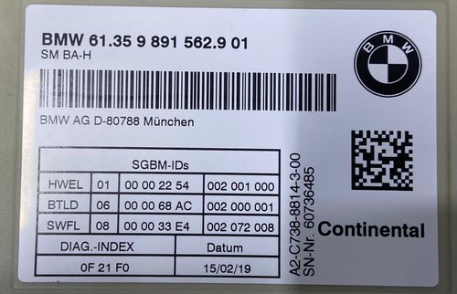 OEM BMW G11 G20 G30 G01 G02 Seat Control Unit Module ECU 9891562 Continental - Bild 5 von 15