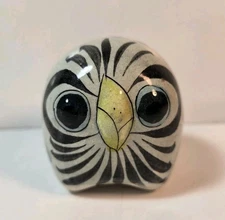 OWL Figurine Pottery Figure Small Folk Art Hand Painted Tonala Style 2" Ceramic