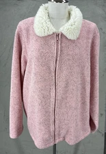 Denim & Co Jacket XL  Pink  Fleece Bonded Sherpa Grandma Core Granola Girl