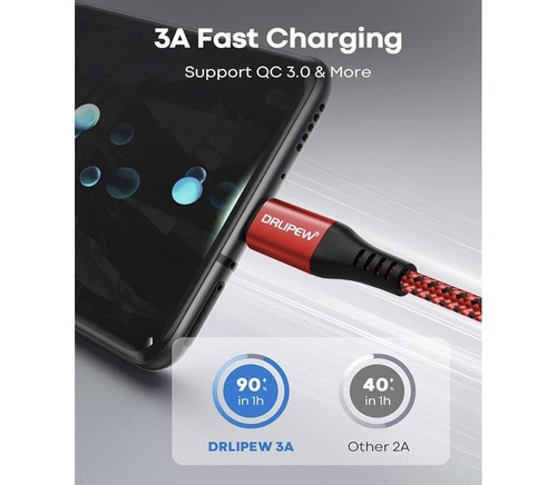 Type C Cable Fast Charging (3ft-3inch), USB to USB C Cable Braided Charger Cord - Picture 2 of 5