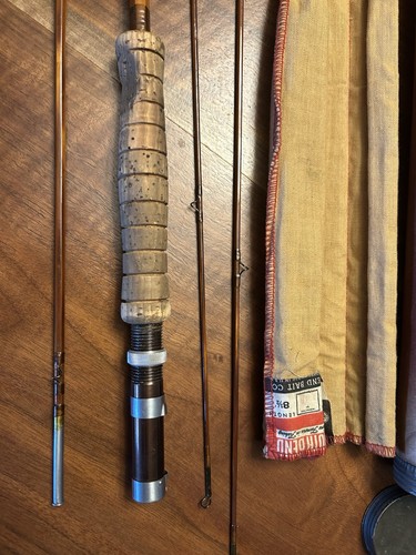 Vintage South Bend 59-8 1/2 Bamboo Fly Rod 3 piece Extra tip Cloth Sleeve & Tube - Picture 2 of 10