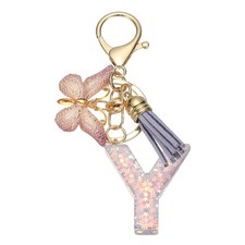 Alphabet Y Tassel Butterfly Initial Letter Keychain Purple, Pack of 1