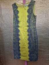 Kaliko Size 10 Green Blue Lace Sleeveless Knee Length Shift Dress (925/239/v)