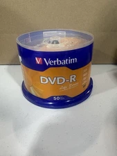 50 VERBATIM Blank DVD-R DVDR 16X 4.7GB Recordable Logo Branded Media Disc 97176