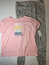 Joyspun Two Piece Pajama Set Womens Size XL 16-18 Pink Grey Coffee Pajamas