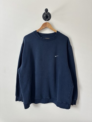 Vintage Nike Sweatshirt Mens 2XL Navy Y2K Center Swoosh Skate Faded Baggy