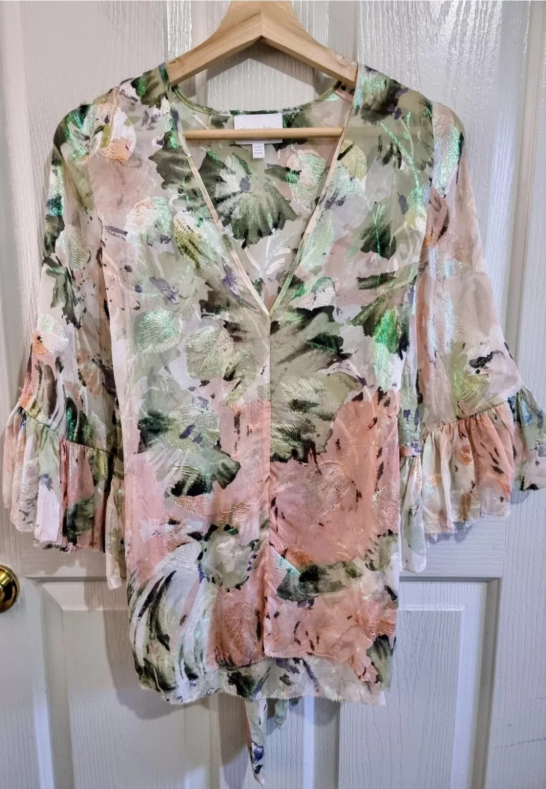 Alice McCall Top s.14 US 10 'You For Me' Silk Blend Metallic Stitching Floral R2