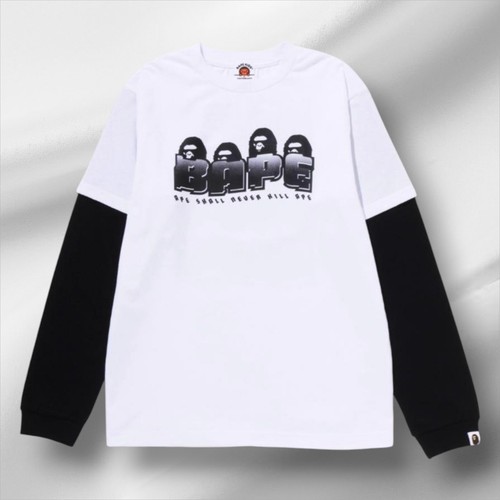 A Bathing Ape ABC Camo Layered Long Sleeve Tee White Black Jr Very Good