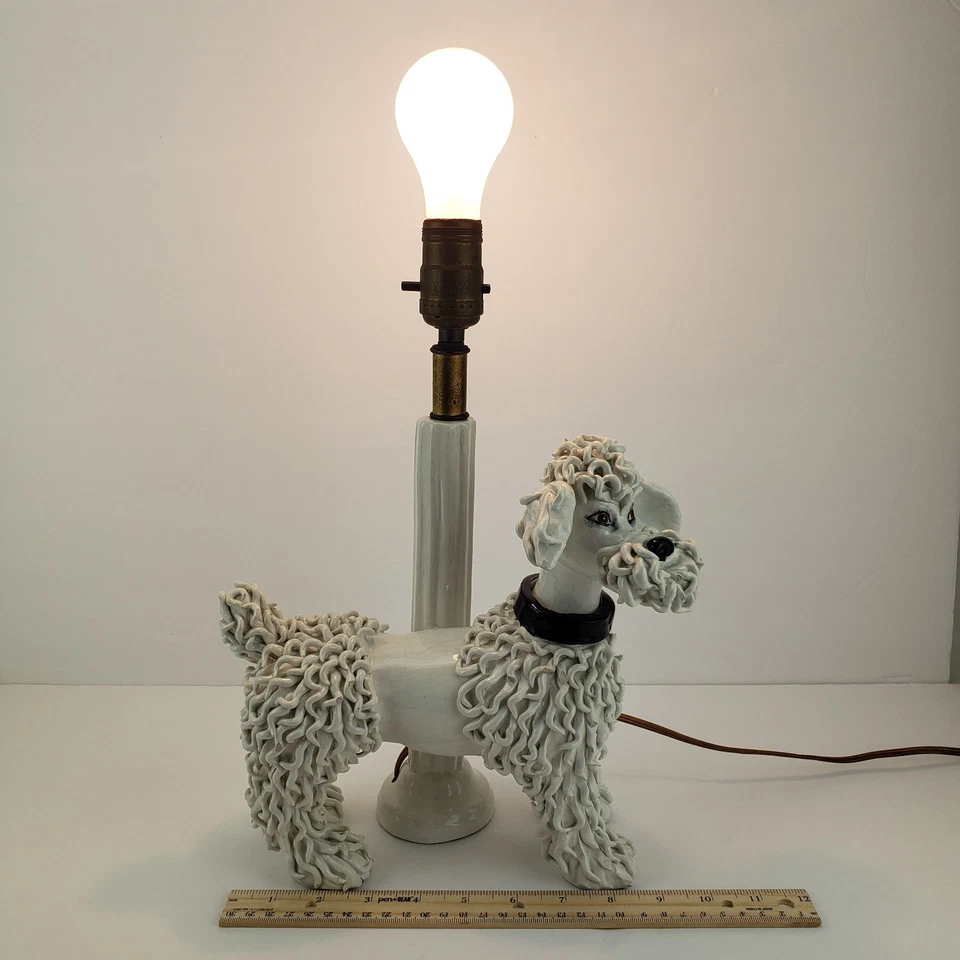 Lámpara caniche francés espagueti blanco vintage MCM 1950 decoración Foto 2 de 4