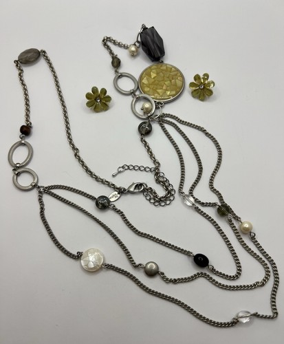 Lia Sophia “Mixed Emotions” X-Long Layer Necklace Silver Tone Shell Faux Pearl - Picture 5 of 6