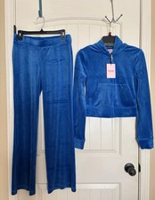 Nuevo con etiquetas Conjunto de pantalones con capucha Juicy Couture talla M azul Splash mediano