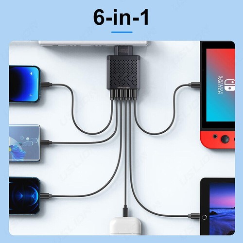 6 Multi-Port Fast Quick Charge USB Hub Mains Wall Charger UK Plug Adapter Phones - Picture 4 of 25