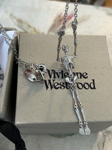 Vivienne Westwood Skelett Kugel silberfarben Anhänger Halskette + Box & Geschenkbeutel - Bild 7 von 9