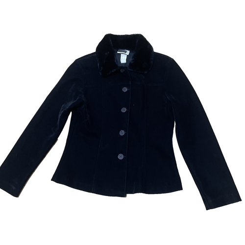 Vintage Forever 21 Made USA Y2k Velvet Jacket Black Velour Women M Faux Fur - Picture 1 of 19