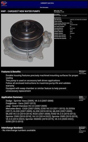 Carquest T2288 Engine Water Pump - Picture 3 of 3