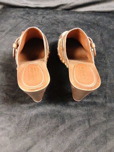 VTG COACH Women’s Size 6M Slide Clog Sable Signature Brown/Tan Buckle Studded - Picture 4 of 11