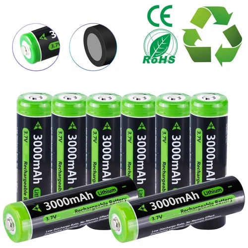 2 - 10 Pack 3.7V Rechargeable Button top Batteries (3000mAh) / Smart Charger lot