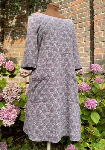 White Stuff Paisley Midi Dress Sz 16 Lagenlook Smock Pockets 3/4 sleeve - Picture 2 of 8
