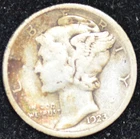 1923-S VERY GOOD-FINE Mercury Dime, 90% SILVER! Golden Toning!