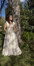 Vintage 70s Cotton Prairie Maxi Dress Boho Cottage Festival Hippie Size S