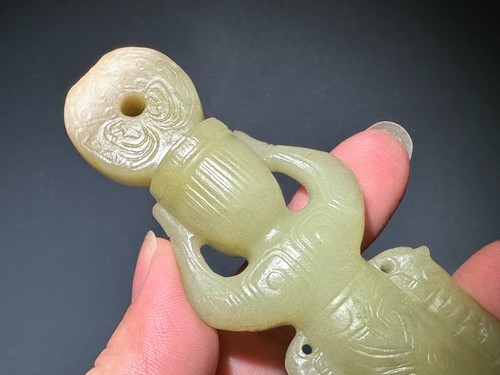 Shang Zhou Dy Old Jade Carved "Bi 璧" Tiger Person Statue "Ba Jian" H 13.7 cm - Picture 19 of 24