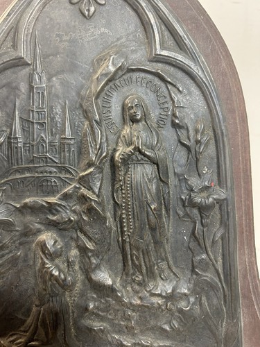 Antike große Bronze? Relief "Unsere Liebe Frau von Lourdes" Souvenir De Lourdes Frankreich - Bild 4 von 8