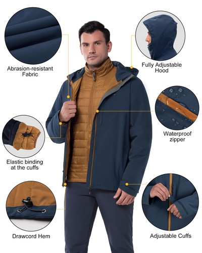 ,Men's Waterproof 3-in-1 Ski Jacket, Warm Mountain Windbreaker Snow Rain Jack... - Picture 2 of 9