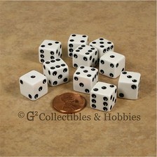 NEW Set of 10 White 12mm D6 Six Sided RPG MTC 1/2 inch Game Dice Set Koplow