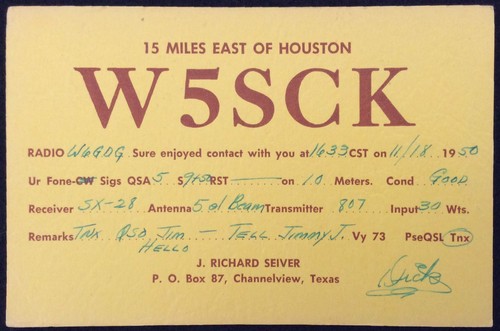 1950 QSL Ham Radio Card W5SCK Channelview Texas USA 1 Cent Stamp - Picture 1 of 2