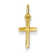 14K Yellow Gold Small Plain Latin Cross Charm Pendant 0.71 Inch