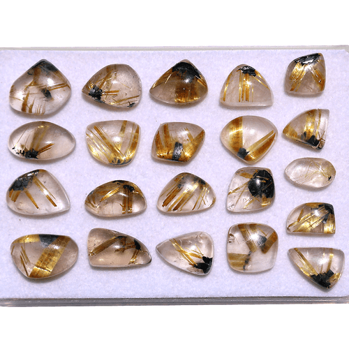 Lote de 21 piedras preciosas cabujón de cuarzo rutilo dorado estrella hematita natural 9-14,5 mm - Imagen 7 de 11