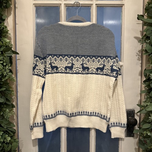 Rob Winter Vintage 1990 Acrylic Reindeer Sweater Cream/Blue Holiday Large - Picture 13 of 13