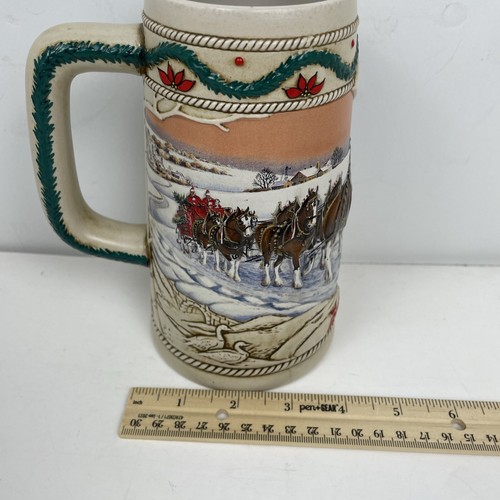 1996 Budweiser Holiday Christmas Beer Stein Clydesdales 7 inch - Picture 12 of 12