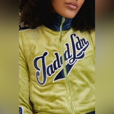 Jaded London Green and Blue Zip-Up Velour Jacket Cropped