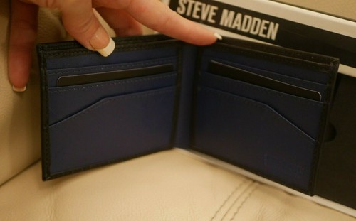 NEW MEN'S BLACK STEVE MADDEN BILLFOLD WALLET AND MONEY CLIP GENUINE LEATHER RFID - Picture 3 of 9