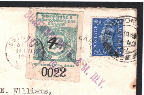 GB WW2 Cover *SHROPSHIRE MONTGOMERYSHIRE RAILWAY* Rare 4d/3d Letter Stamp R143b - Picture 8 of 9
