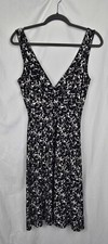 Ann Taylor Black White Abstract Print V Neck Knit Sleeveless Midi Dress sz XS 