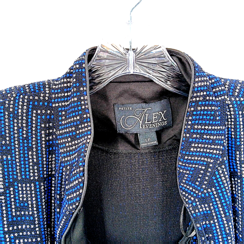 Alex Evenings Jacket Set Twinset Black Blue Silver Cocktail Petite Large Sparkle - Picture 6 of 14